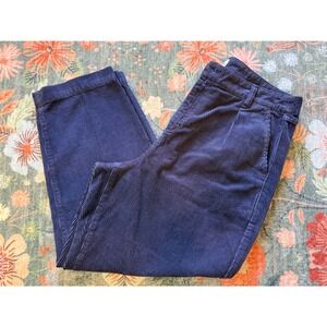 J.Crew Navy Blue Corduroy Pleated Wide Leg‎ Pants BA295 Womens Size 14